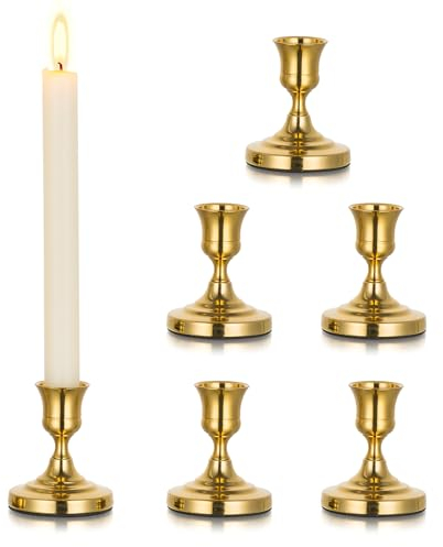 Inweder Bougeoir Doré Chandelier en Métal: 6 Pcs Bougeoir en Laiton Porte-Bougies à Cône Photophore de Fenêtre Vintage pour Centre de Table Mariage Noël Cheminée Décoration Intérieure
