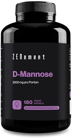 D-Mannose - 180 Kapseln - 2000 mg D-Mannose pro Tagesportion, Hochdosiert - 2 Monate Versorgung - Ohne Unerwünschte Zusätze - 100% Vegan