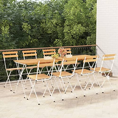 DYRJDJWIDHW Sun Garden,campingstuhl hochlehner,hochlehner gartenstuhl,Bistrostühle 8 STK. Klappbar Massivholz Akazie und Stahlauflagen, Kissen & Polster,gartenstuhl Metall,hochlehner auflagen,