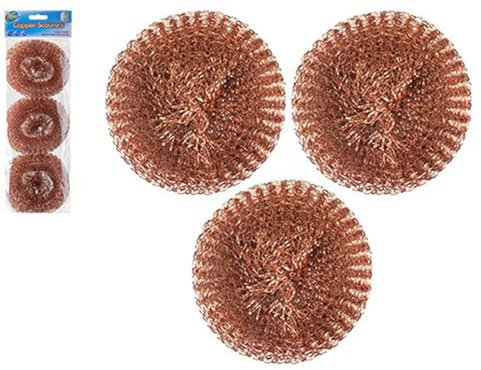 PMS Copper Scourers (Pack of 3) -Perfect Kitchen Essential for Cleaning and Polishing, Brown, 6 cm