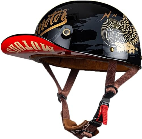 Casco con Gorra De BéIsbol, Medio Casco De Motocicleta, Casco Abierto, Casco con Gorra De Calavera De Estilo AlemáN, Casco Fresco para Moto Cruiser Scooter,Aprobado por Dot/ECE