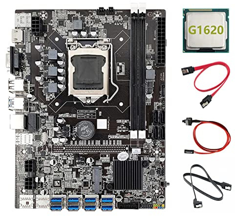 AMIUHOUN B75 ETH Mining Motherboard 8XPCIE auf USB + G1620 CPU + 2XSATA Kabel + Switch Kabel LGA1155 MSATA B75 USB Motherboard