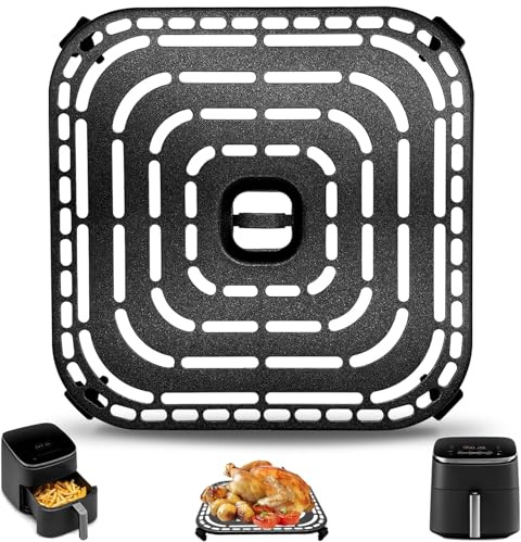 Air Fryer Grill Pan for COSORI Air Fryer TurboBlaze 6L CAF-DC601-KUK, Non-Stick 22.6 *22.6CM Square Air Fryer Rack Replacement Parts Grill Plate Crisper Plate Tray with Rubber Bumpers, Dishwasher Safe