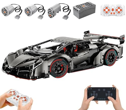 Technik Auto für Lambo Veneno, Mit Motoren Set, 1:8 Groß Modellauto Bausatz, 3711 Teile Klemmbausteine Auto MOC Set, Kompatibel mit Lambor Technik
