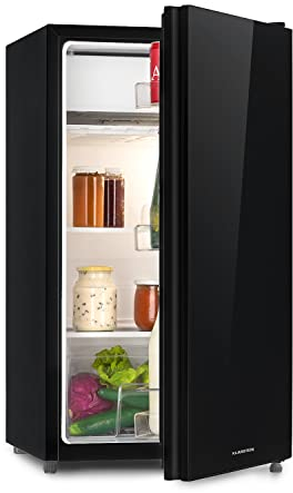 Klarstein Luminance Frost - Combinazione di Frigorifero e Congelatore, Posizionamento Libero, Frontale in Vetro di Sicurezza, 91 Litri di Volume Totale, Nero