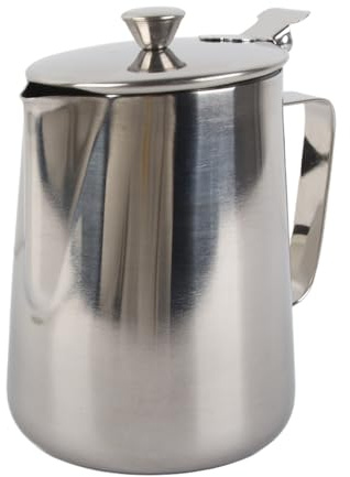 Edelstahl-Milchaufschäumkrug mit Deckel für Latte Art Home Cafe Restaurant Bar, Stabiler Ergonomischer Griff (1000 ml)
