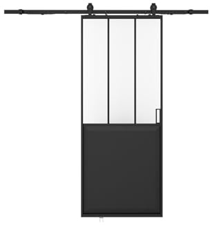 Vente-unique - Porte coulissante atelier avec systéme en applique - Noir et verre trempé - H205 x L73 cm - ARTISTO II