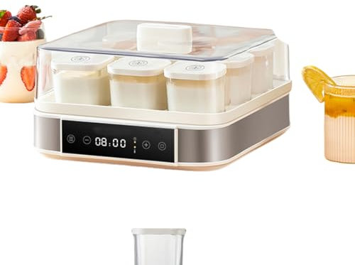 Yogurtera, Mini Caja De Fermentación De 40 W, con Control De Temperatura Y Control De Tiempo, Máquina Eléctrica para Hacer Yogur, con 9 Vasos De Vidrio De 170 Ml con Tapa Yogur Orgánico