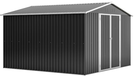 YOPTO Abri de rangement d'extérieur de 3 x 3 m, abri de jardin robuste en métal avec toit incliné et portes verrouillables, grand abri de rangement en métal pour jardin, terrasse, pelouse, noir
