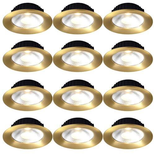 12 Pack Dimmable LED Recessed Ceiling Lights All Copper Construction 9W/12W Downlight Spotlight Baffle Trim Easy Retrofit Installation No Flicker