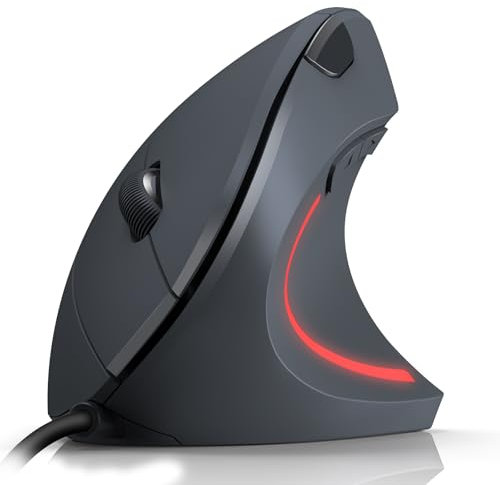 TechRise Vertikale Ergonomische Maus, 6400 DPI 6 Tasten Optische Maus mit Kabel, Vorbeugung gegen Mausarm Tennisar, Vertical Ergonomic Optical Mouse, PC Mouse mit Kabel für Computer, Laptop, Mac(grau)