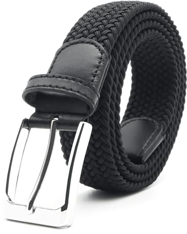 Uoocg Flechtgürtel 3.4cm | Elastischer Polyester-Stretchgürtel Damen/Herren | Dehnbarer Unisex-Gürtel für Hosen | Größen auswählbar | Schwarz 120cm