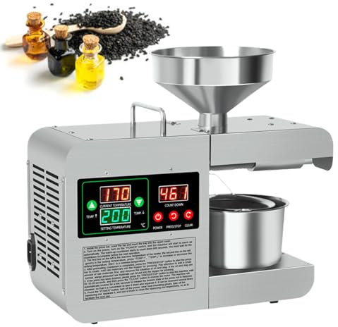 Presse à huile électrique à froid et à chaud, extracteur d'huile automatique 820 W, moulin à huile en acier inoxydable pour arachides et sésame pour usage domestique ou commercial, 50-250 ℃, 3-5 kg/
