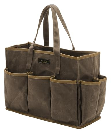 16OZ Waxed Canvas Tool Tote Bag for Garden Tools, Wrench Set & Screwdriver - 11 Pockets Garden Tool Bag with Portable Handles, Gardening Tote & Tool Storage Organizer (36 x 14 x 26.5cm) - Grey