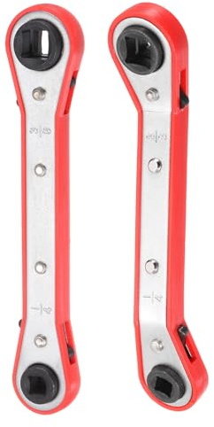 sourcing map 2pcs HVAC Service Wrench Set 1/4 5/16 3/16 3/8 25° 180°Double Head 16-Teeth Air Conditioner Valve Reversible Ratchet Wrench for Refrigeration Equipment Repair, Silver Red