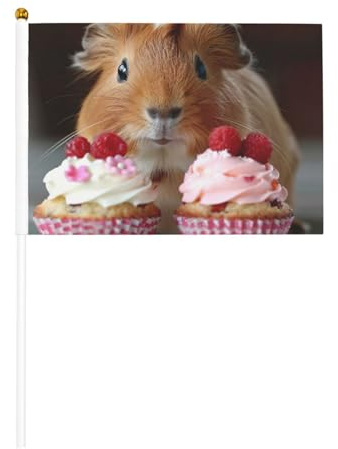 Drapeau miniature imprimé cochons d'Inde et cupcakes - Fournitures de fête pour les défilés de la coupe du monde, les festivals, les événements