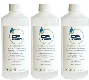 3x 0,5 Liter membraclean Trinkwasseraufbereitung Camping & Wohnmobile | Sparset für sicheres Trinkwasser unterwegs: Trinkwasseraufbereitung, Konservierung und Biofilmabbau