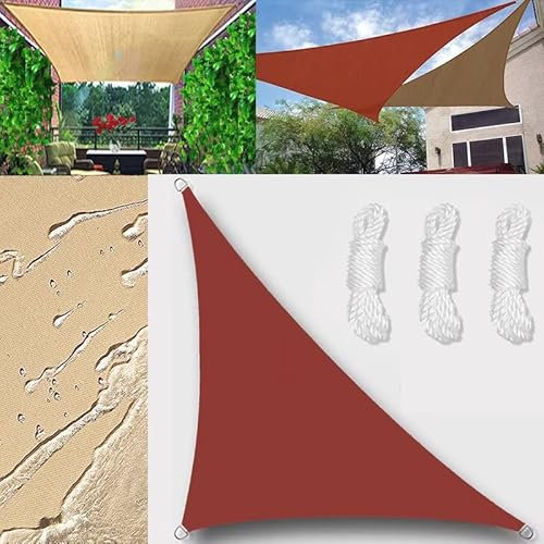 Tenda parasole per esterni, impermeabile, triangolo retto, 3 x 3 x 4,25 m, vela ombreggiante, protezione dai raggi UV, per giardino, patio, blocco con corda, kit vela rosso ruggine