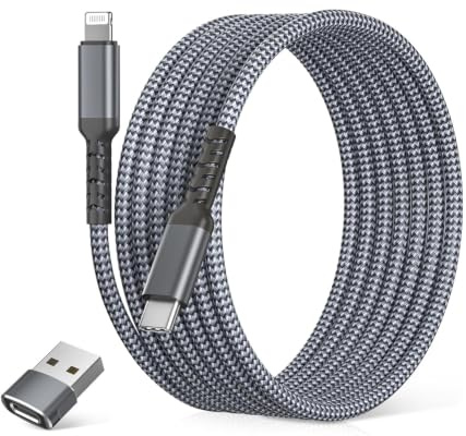 Elebase für iPhone 14 13 USBC zu Lightning Ladekabel 3M mit USB-A Adapter | Lang Lightning Schnellladekabel für Apple 12 11 Mini Pro Max XS XR 8 7 6 SE,iPad 8th 9th Generation, AirPods 2nd 3rd