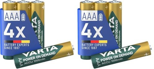 VARTA Piles Rechargeables AAA, Lot de 8, Recharge Accu Power, 1000 mAh Ni-MH, sans Effet mémoire, préchargées, prêtes à l'emploi