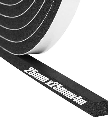 Ruban isolant autocollant en mousse - 25 mm (l) x 25 mm (P) x 4 m (L) - Pour portes et fenêtres - Insonorisant - Joint d'étanchéité pour refroidissement et climatisation