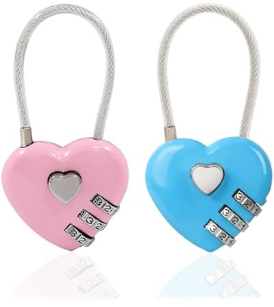 TPZORJX 2 Pezzi Lucchetti per Bagagli Codice Resettabile Lucchetto Combinazione a 3 Cifre Lucchetto Forma Cuore per Bagagli Aerei,Borse Viaggio,Armadietti Palestra(Rosa,Azzurro Cielo)