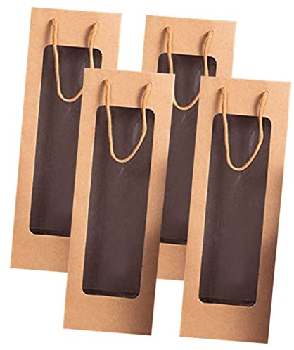 Ciieeo Weinflaschentasche Kraftpapier Mit Fenster Für Rotwein 4 Stück Weintasche Geschenk Tragetasche Für Party Bankett
