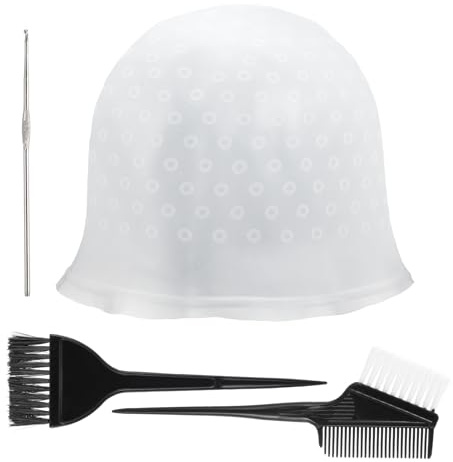 Heclia Self-Punching Silicone Highlight Cap for Hair 4pcs Silicone Professional Reusable Hairdressing Dyeing Staining Tools for Bleach, Includes Dye Brush Single-Sided Brushes & Double-Sided Brush