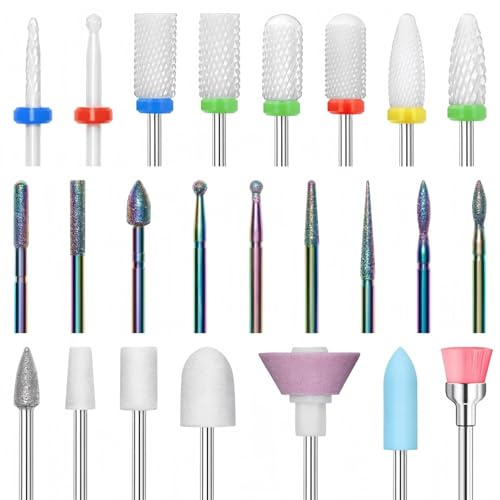 24 Stück Carb/ide Cuti/Cle Remover Bits, Diamant-Nagelbohrer, Cuti/Cel, elektrische Nagelfeile, Cera/Mic Acr/ylic Gel-Nagel-Bit-Set, Cuti/Cle Bit für Ef/ile Nagelbohrer, elektrisches Nagelbohrer-Set