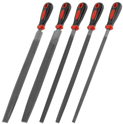 5 tlg Feilen Set 410mm Metallfeilen Set inkl. Quadratfeile, Flachstumpfeile, Halbrundfeile, Rundfeile, Dreikantfeile Kohlenstoffstahl Feilensatz für Profis und Heimwerker