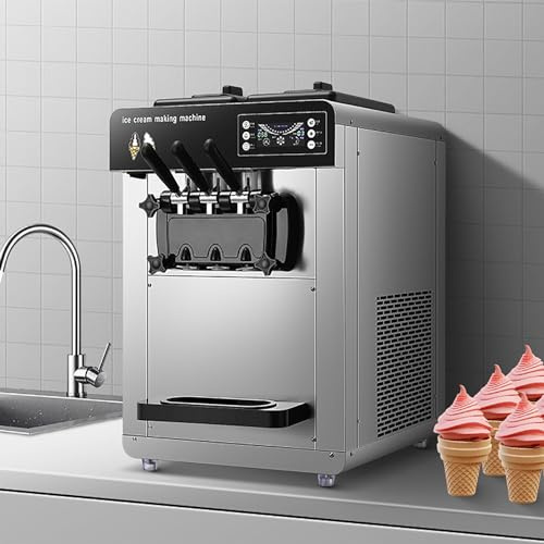 Ice Cream Maker Machine, 12L Vertical Frozen Yoghurt Sorbet Maker with 3 Exit, Adjustable Production Speed, Material Shortage Alarm, 100-200pcs/H Output