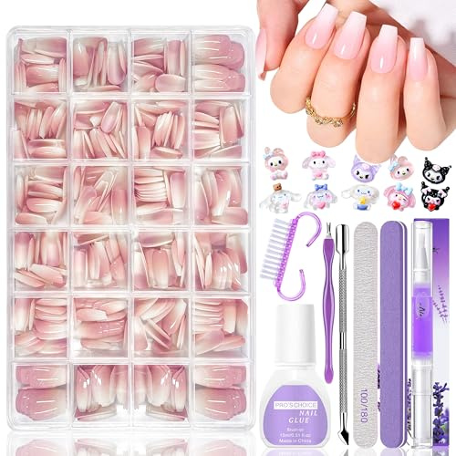 420 stycken lösnaglar tips set – ballerina press på naglar mjuk gel full cover nageltips för gelnaglar, vitrosa gradient konstgjorda naglar för fastsättning, falska naglar för nagelkonst (ballerina