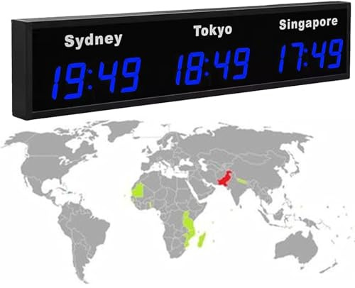 Grande orologio digitale a LED da parete, 3/4/5 fusi orari, per hotel e aziende, display multinazionale con fuso orario cittadino