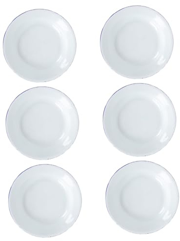Healifty 6pièces Lot De Assiettes Émail Vintage Avec Rebord Plats Ronds Polyvalents Pour Fruits Snacks Et Salades Vaisselle Empilable Pour Pique- Et Camping Plein Air