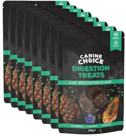 Canine Choice Chicken & Lamb Digestion Dog Treats | Natural Real Meat Dog Snacks | Vitamin Rich A,E,C & Potassium | Supports Skin & Coat Health | Yucca Extract Healthy Digestion | Pack of 8