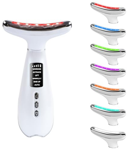 Neck and Facial Massager with 7 LED Lights, 42°C EMS Microcurrent | 6 Modes 4 Intensities, Personal Care Device for Face and Body, Facial, Eye, and Neck Massage Functions