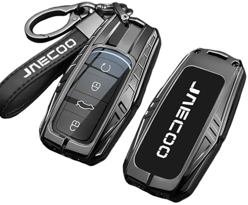 Jaecoo 7 portachiavi Jaecoo 7 accessori auto per modelli Chery Jaecoo J7 J8, custodia per chiave auto con protezione a 5 strati e cordino, design in lega grigio canna di fucile con logo in silicone