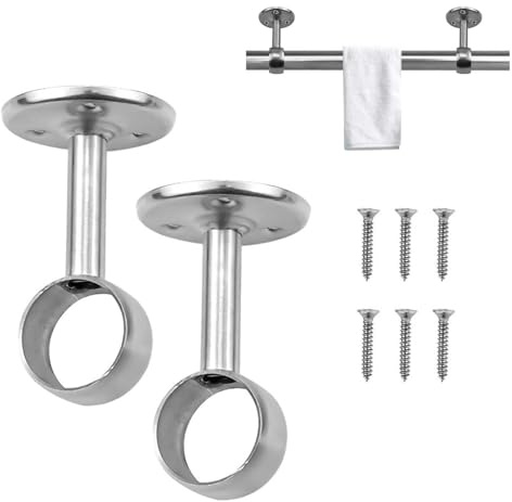 Yohuork 2 soportes de techo, barra de cortina, soporte de acero inoxidable, soporte de pared, tubo de acero inoxidable, 16 mm, soporte para barra de ropa, armario