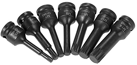 3 8-Zoll-Schlag-Steckschlüsselsatz, 7-teilig, metrische Größen 5 mm, 6 mm, 7 mm, 8 mm, 10 mm, 12 mm, 14 mm, XZN Triple Square Spline Bit, Cr-Mo-Stahl-Steckschlüsselsatz für