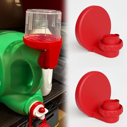 2 Pack Laundry Detergent Cup Holder with Drain - for ArmHammer, for Persil, for Purex, for Tide, for Gain and Other, Easy Attachment to Most Bottles (Red, for Tide, Gain, Downy)