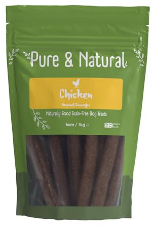 Pure & Natural Chicken Dog Sausages 1kg - 6cm High-Protein Grain-Free Meat Treats for Training & Rewards - Delicious Natural Hypoallergenic Snack - Made in Britain