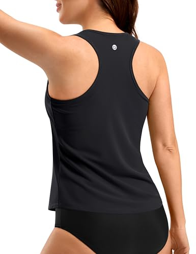 G Gradual Tankini Tops for Women High Neck Swim Top Racerback Bathing Suit Tops Modest Swimsuits Tank Top Only No Bottom(Black,3XL)
