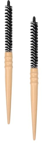 HOMSFOU 2pcs Hair Curling Comb Set for Women, Detangle Knots and Create Volume with Nylon and Wood Material, Small Styling Brush for Bangs and Root Lift