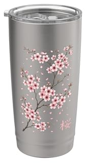 Rama de Sakura Floreciente Cerezo Cultura Japonesa Vaso térmico de acero inoxidable de doble pared