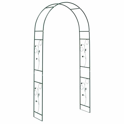 Trädgårdsbåge blommig grön 115 x 37 x 231 cm metall växtstöd för rosor och klätterväxter, pergola, lövgång för trädgård, balkong, terrass, entrédekoration med blommiga mönster