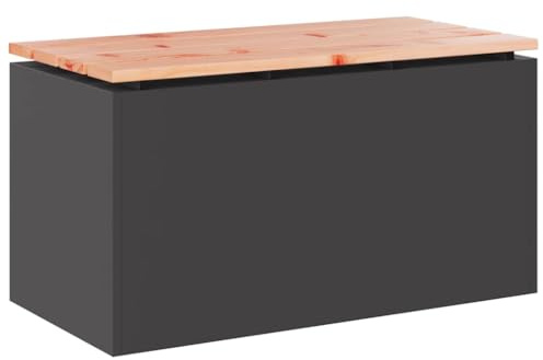 Fisinber Gartenbank 80 x 40 x 43 cm, Sitzbank aus massivem Douglasienholz mit Stahlrahmen, Gartenmöbel für Terrasse und Balkon, Moderne Holzbank in Schwarz