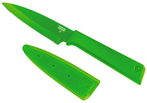 KUHN RIKON 26602 Colori+ Rüstmesser gerade Klinge mit Klingenschutz, antihaftbeschichtet, Edelstahl, 19 cm, grün | Ultrascharfe Klinge aus rostfreiem japanischem Edelstahl.