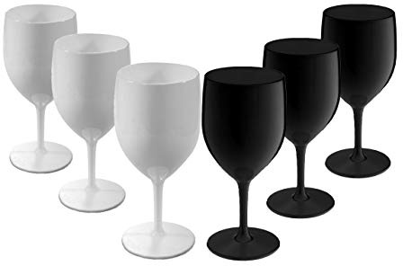 Mixed Set Elite Premium Black & White Wine Glasses, Unbreakable, 6 Pack
