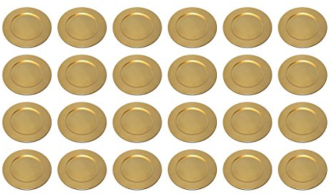 TAMLED 24 x Platzteller used look Dekoteller Ø 33 cm gold für Event Hochzeit Geburtstag Party Catering Familienfeier Deko Silvester Weihnachten Ostern in wiederverwendbarem Kunststoff