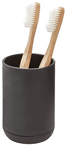 iDesign Cade Zahnbürstenhalter für das Waschbecken, kleiner Zahnbürstenständer aus Kunststoff, schwarz